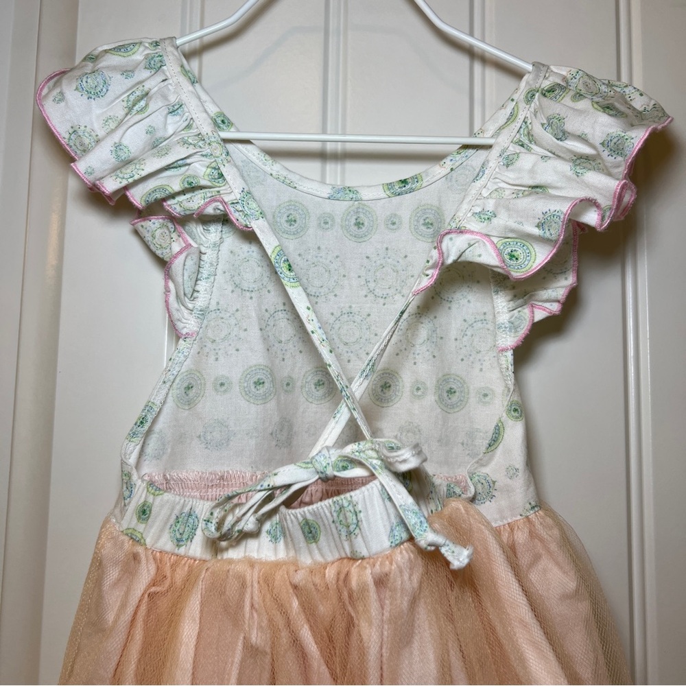 SweetHoney Peach and Green Tulle Skirt Patterned Dress Girl’s 5T - Picture 9 of 16